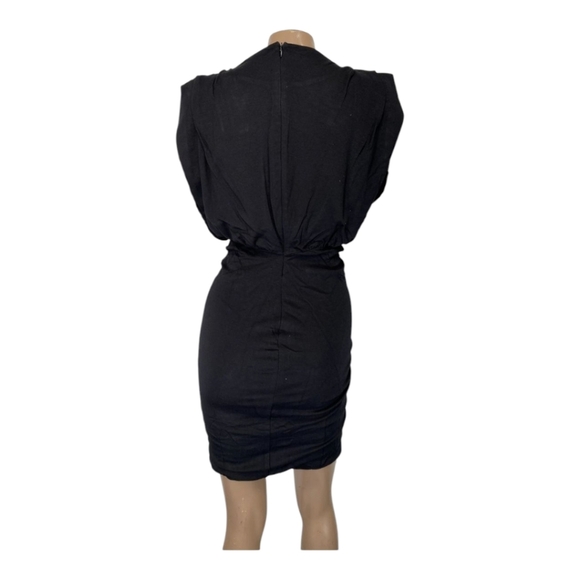 The Kooples Little Black Dres Size US Small Ruched Woven Padded Shoulders  NWT - Picture 6 of 14